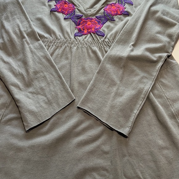 Johnny Was V Neck Embroidered Long Sleeve Elastic Waist Mini Dress Olive Size S - Picture 6 of 9